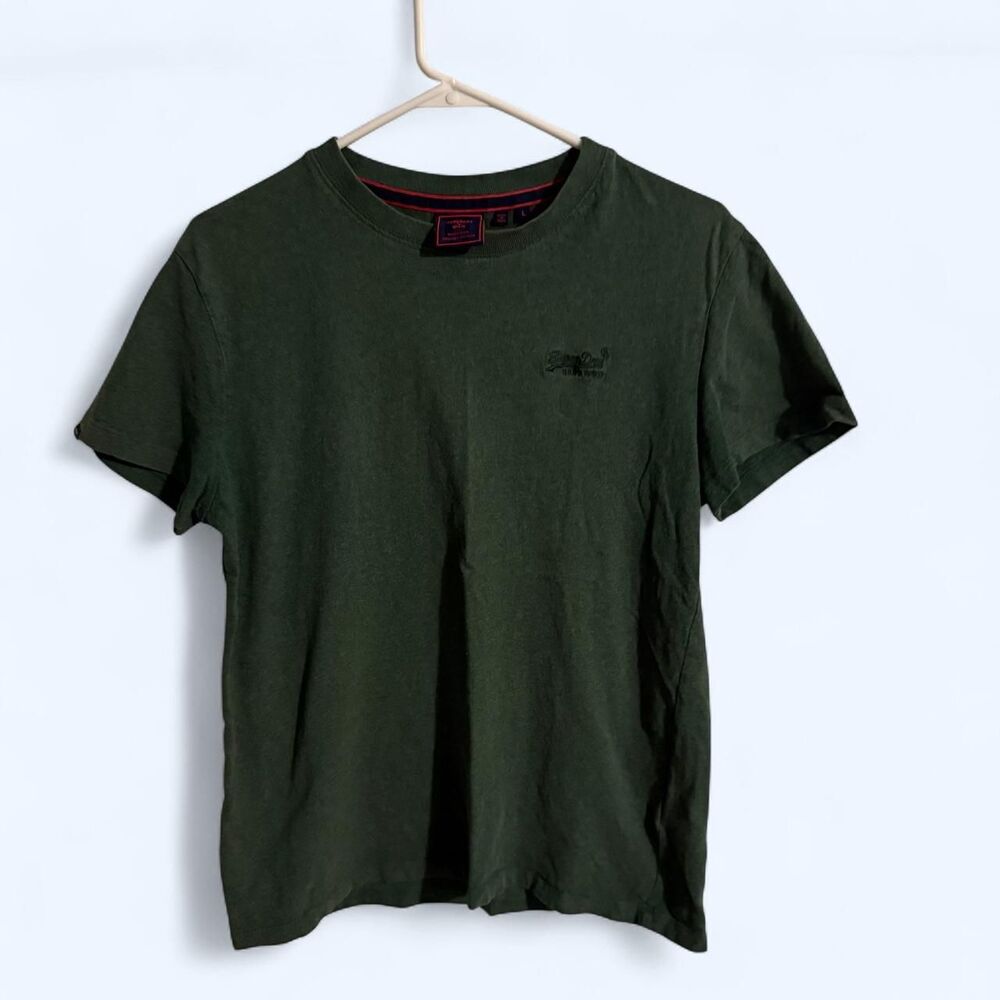 SUPERDRY T-shirt Men L Green Minimalist Embroidered Logo Organic